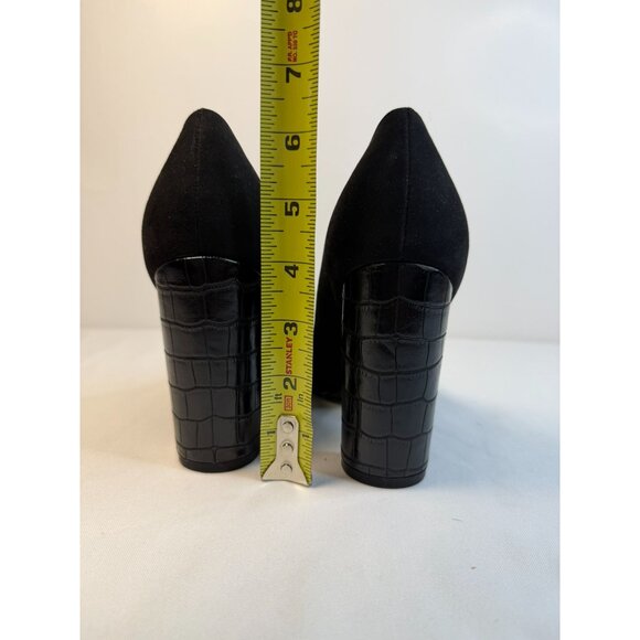 Nine West Paulee Pumps Women Size 8.5M Black Leathe Croc Pointed Toe Block Heel - Picture 9 of 13